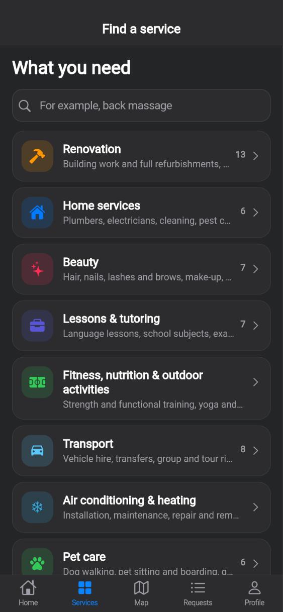 CUANDO app screen: Section: Air conditioning & heating