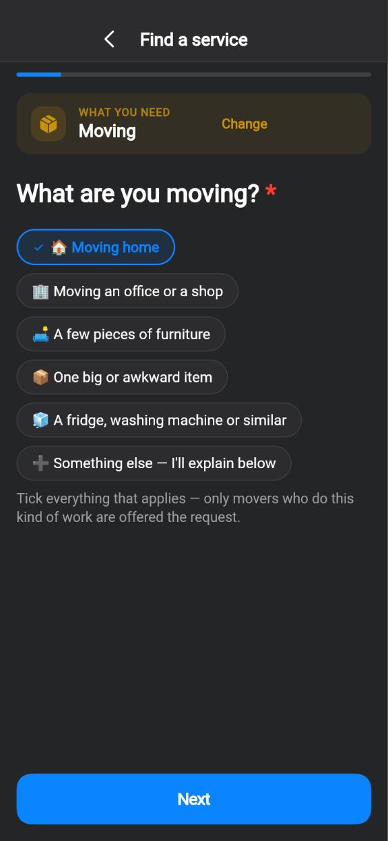 CUANDO app screen: What you are moving