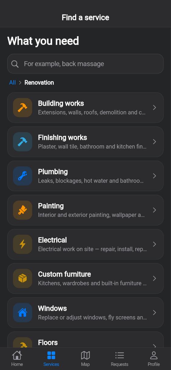CUANDO app screen: Section: Renovation