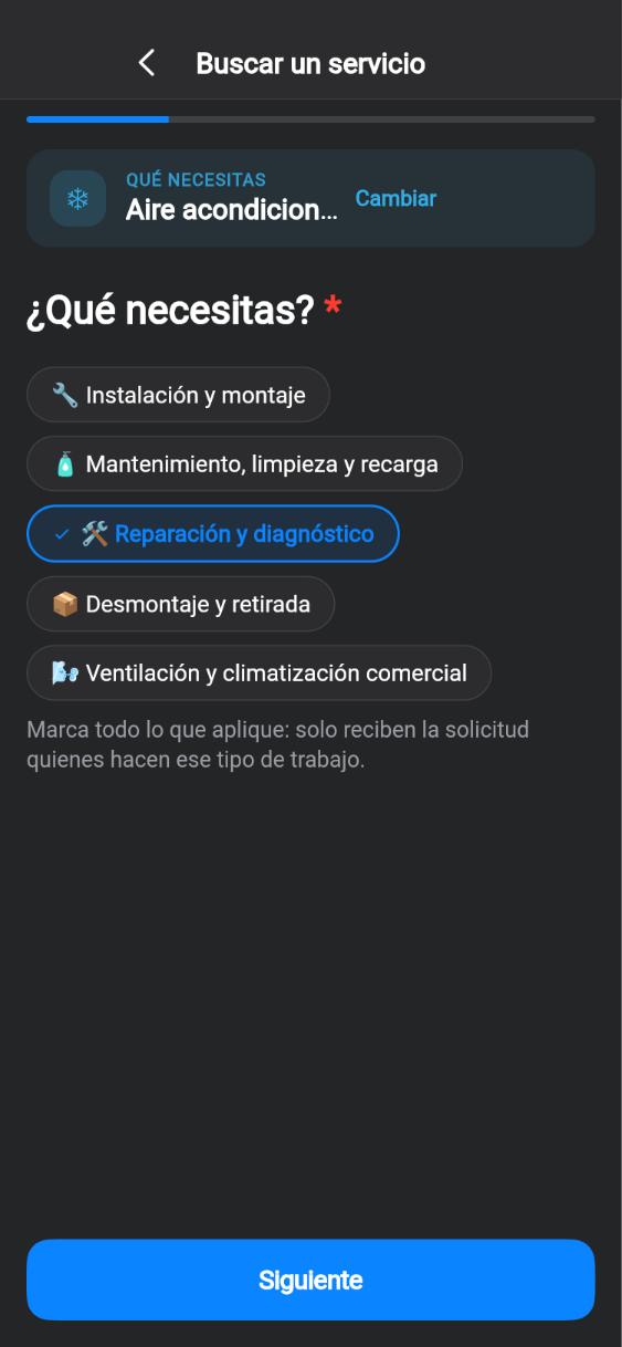 Pantalla de la app CUANDO: Qué necesita