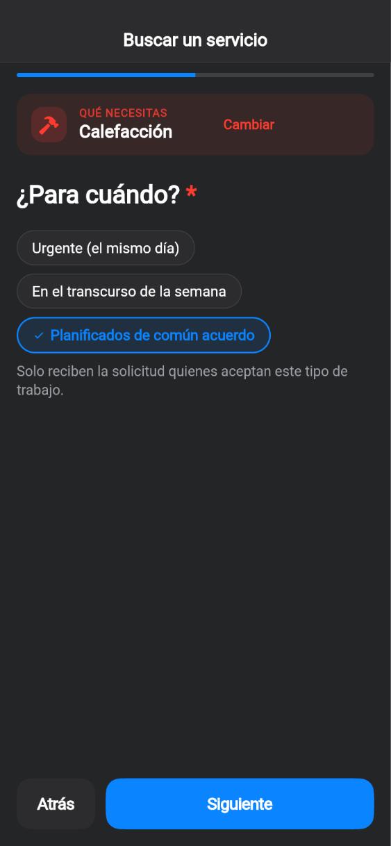 Pantalla de la app CUANDO: Para cuándo