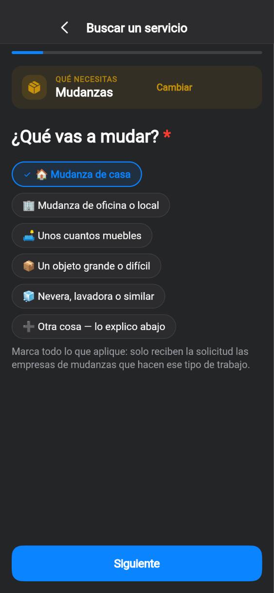 Pantalla de la app CUANDO: Qué se muda