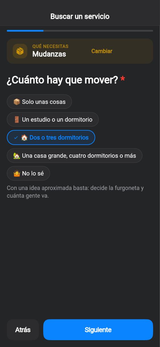 Pantalla de la app CUANDO: Cuánto hay que mover